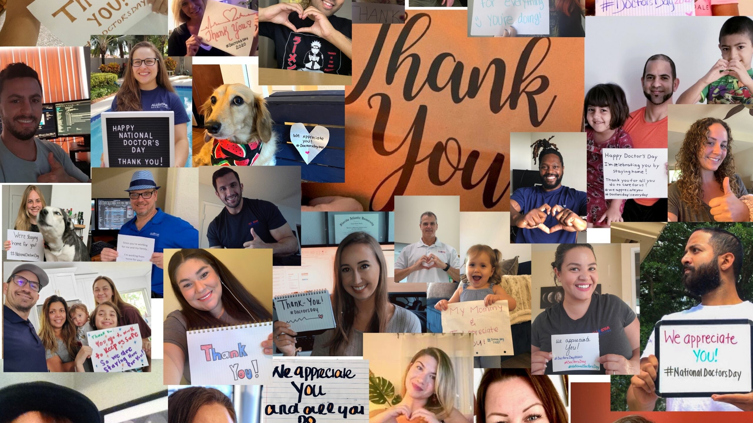Collage of people holding thank you signs
