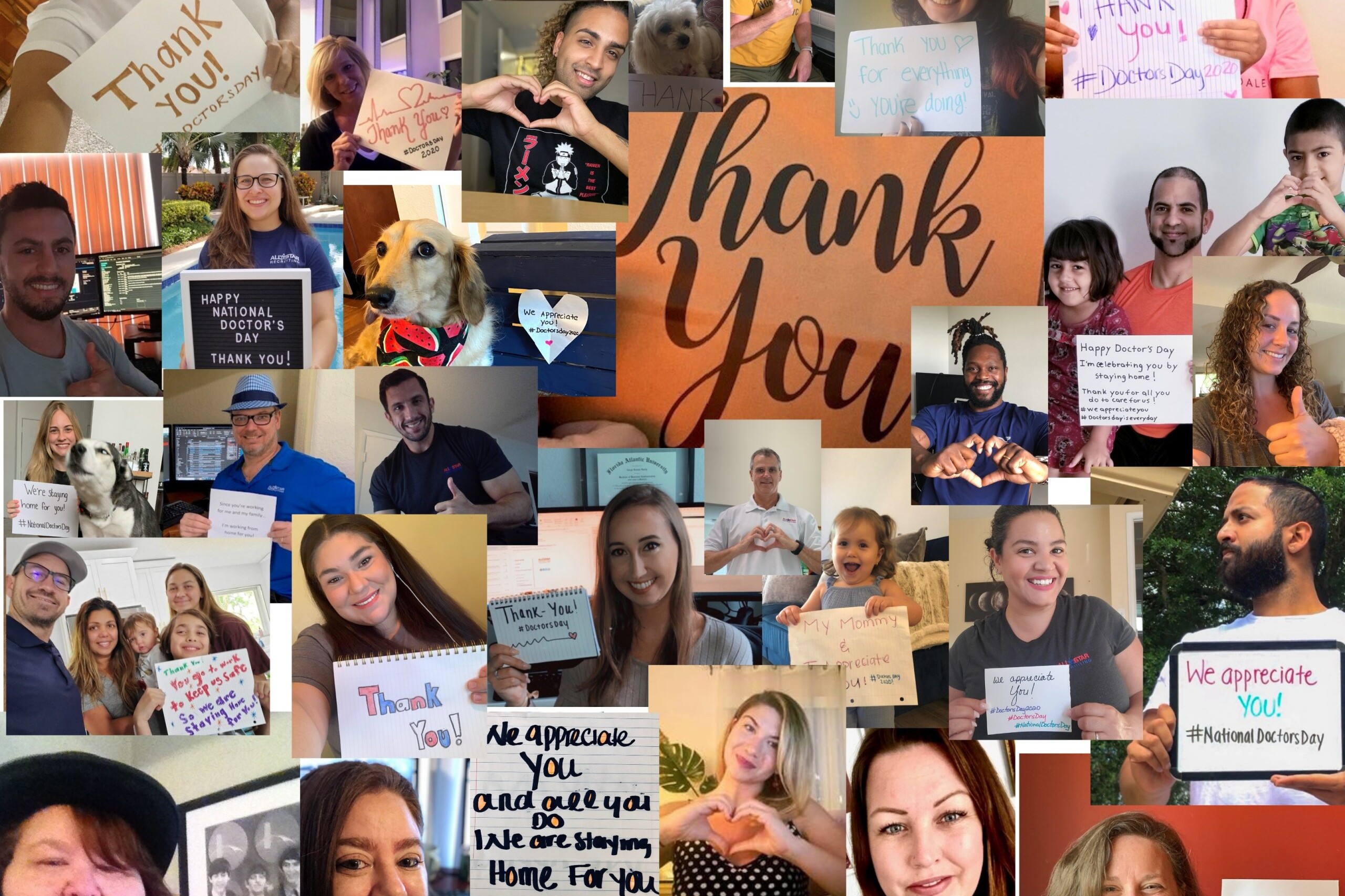 Collage of people holding thank you signs